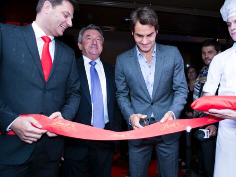 Roger Federer, Sylvie Tellier et Sofia Essaidi à l’ouverture de la boutique Lindt