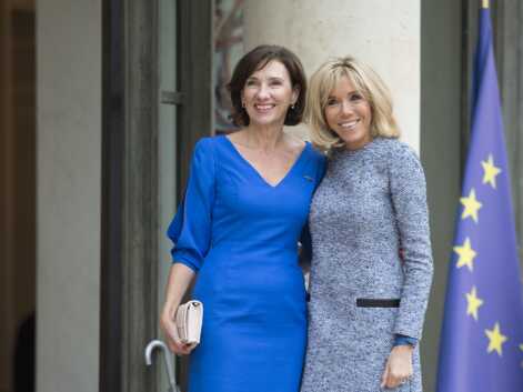 PHOTOS - Brigitte Macron rayonnante dans une nouvelle robe bleu esprit tweed