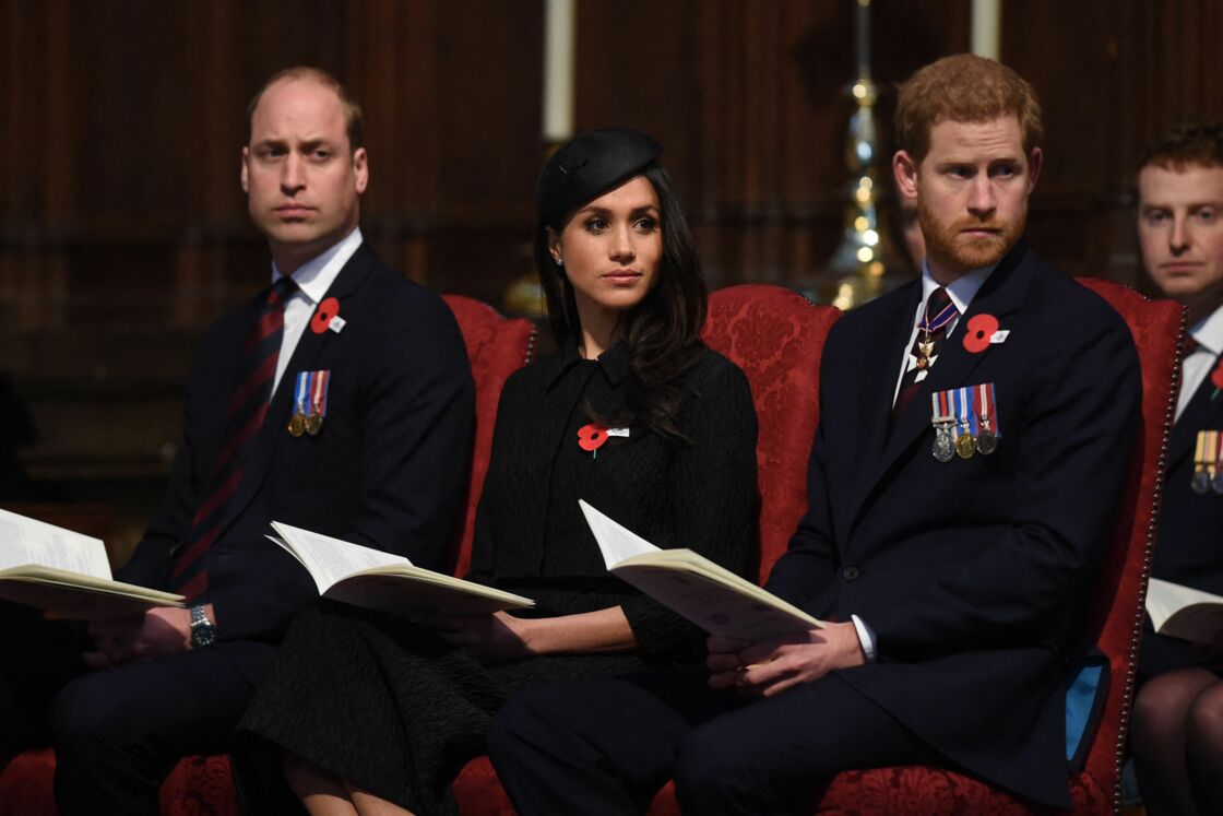 Le prince William, Meghan Markle et le prince Harry lors d'une cérémonie à l'abbaye de Westminster, à Londres, en avril 2018.