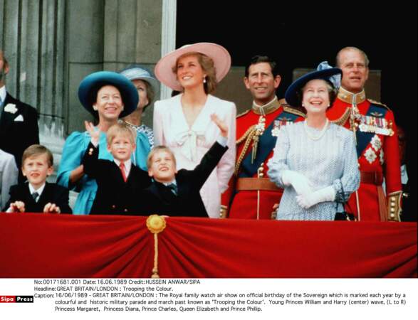 La famille royale lors de la cérémonie Trooping the Colour, en 1989