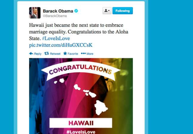 Barack Obama se félmicité que le mariage homosexuel soit légalisé à Hawaii