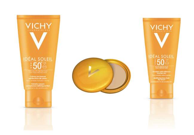 Vichy, crèmes protectrices visage et poudre compacte SPF 30, 16,10 à 19,50€