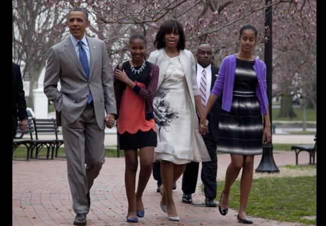 Michelle Obama et sa famille lors de la fête de Pâques à la Maison Blanche en mars 2013