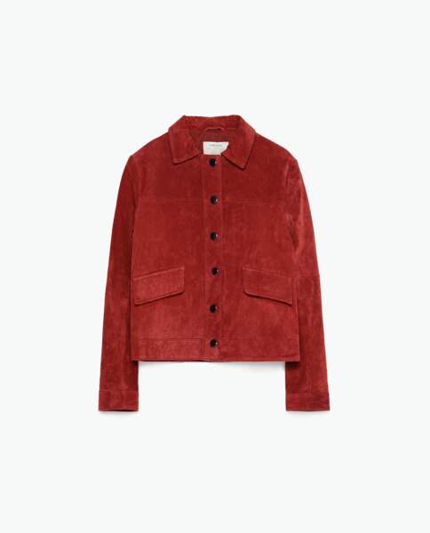 Zara, Blouson en daim rouge, 69,95€