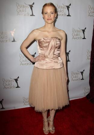 17 février : Total-look pastel pour Jessica Chastain lors des Writers Guild Awards