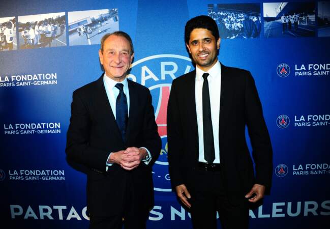 Le président du PSG qui a pris le temps de poser avec le maire de Paris Bertrand Delanoë