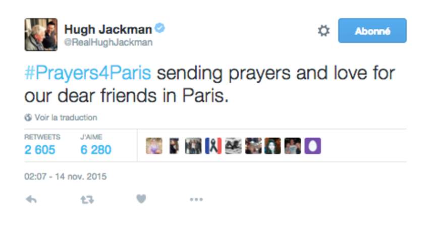 Hugh Jackman pense aux victimes