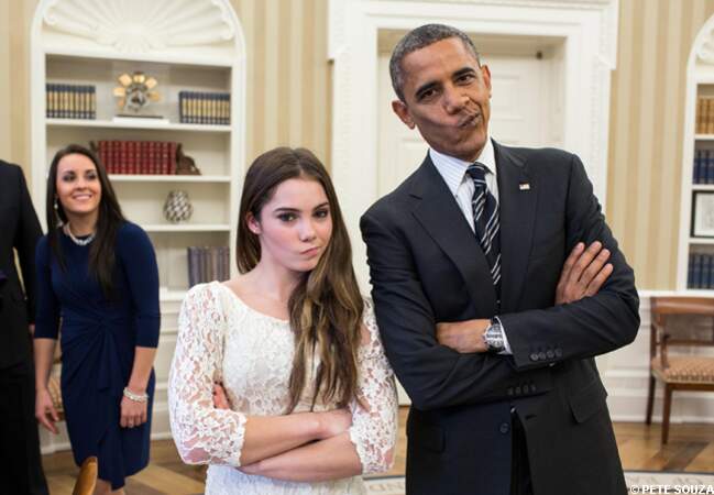 Barack Obama et la gymnaste McKayla Maroney, en pleine séance grimace à la Maison Blanche