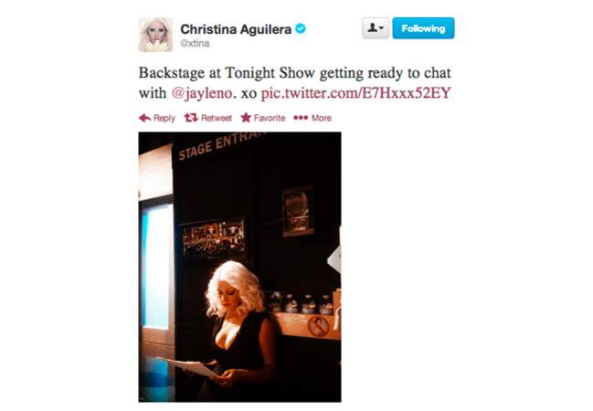 Chrstina Aguilera (@xtina) juste avant l'émission de Jay Leno