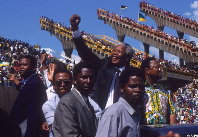 Nelson Mandela pendant la campagne pour l'élection présidentielle en 1994