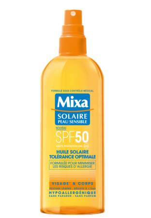 Mixa, huile solaire SPF50, tolérance optimale, 11,99€
