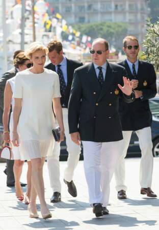 Charlène et Albert de Monaco à leur arrivée au Yacht Club de Monaco, vendredi 20 juin (c) Abaca