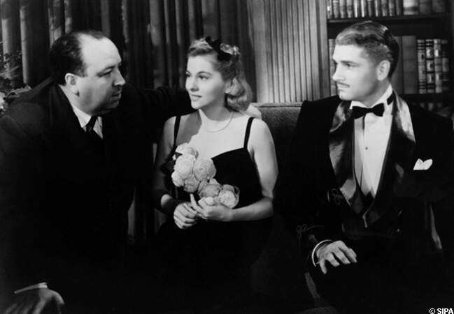 Alfred Hitchcock avec Joan Fontaine et Laurence Olivier, en 1940, pour le film Rebecca