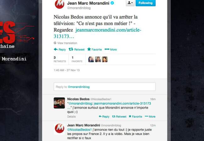 Mise au point entre Jean-Marc Morandini et Nicolas Bedos sur Twitter