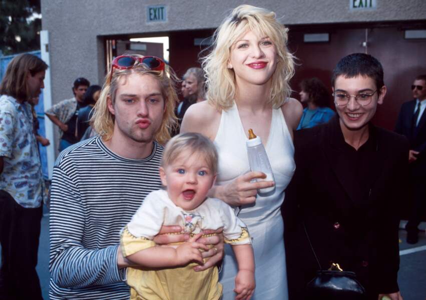 Sinead O'Connor avec Kurt Cobain, Courtney Love et leur fille en 1993