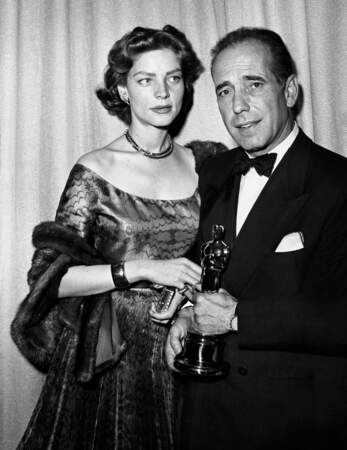En fourrure et robe Christian Dior aux Oscars en 1952 avec Humphrey Bogart  qui recevait le prix du meilleur acteur