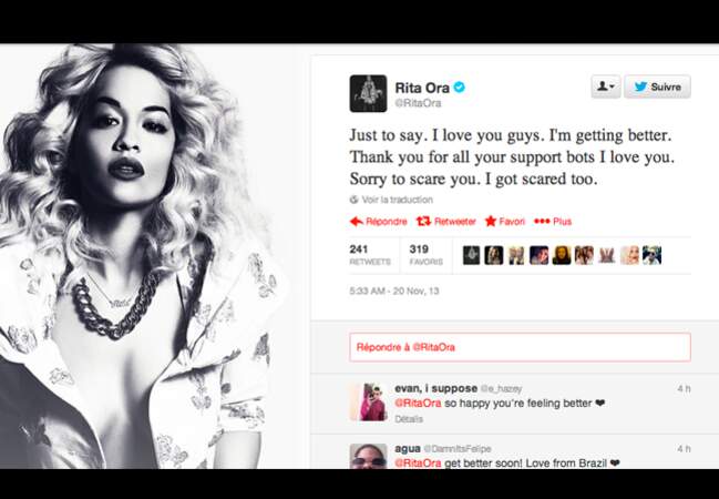 Les nouvelles rassurantes de Rita Ora