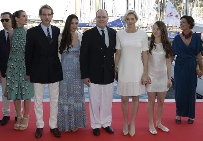 De gauche à droite, Gad Elmaleh, Andrea Casiraghi et sa femme Tatiana, le Prince Albert II et la princesse Charlène