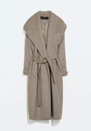 Zara, Manteau laine ceinture, 129€