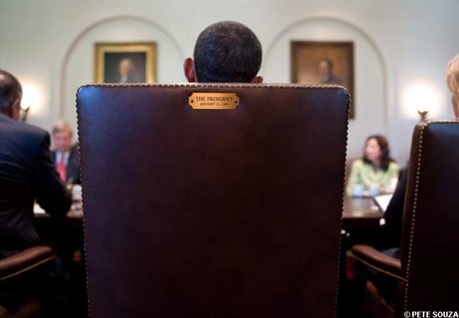 Barack Obama, dans son fauteuil de président, à la Maison Blanche