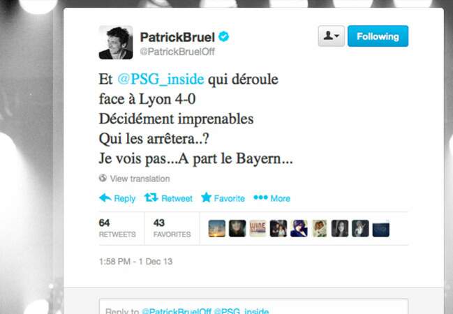 Patrick Bruel suit de près les résultats de son équipe fétiche: le PSG