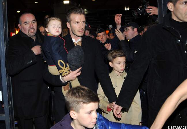 David Beckham avec ses enfants Harper, Cruz et Romeo