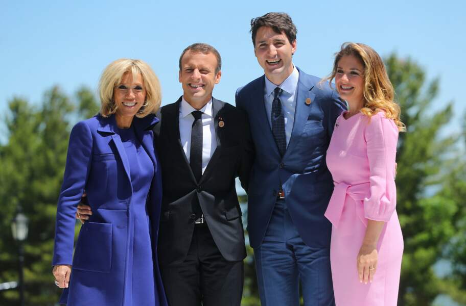 Le couple présidentiel en compagnie de Justin Trudeau et son épouse Sophie Gregoire, à Malbaie au Québec, le 8 juin