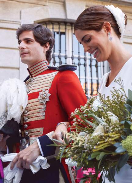 Fernando Fitz-James Stuart, duc de Huèscar et Sofia Palazuelo échangent les alliances lors de leur mariage.