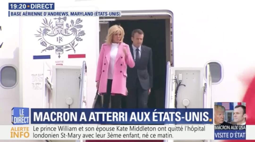 Brigitte et Emmanuel Macron arrivent aux Etats Unis le 23 avril 2018