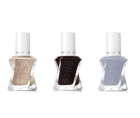 Vernis à ongles « Gel Couture » (gauche à droite : Daring Damsel, Good Knight et Once Upon a Time) Essie, 15,90€