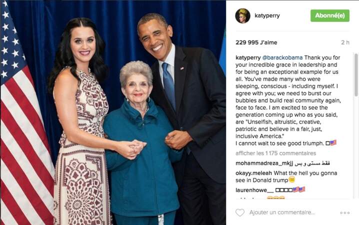 Pour Katy Perry, Barack Obama a été un "exemple exceptionnel pour nous tous".