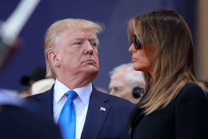 Le président Donald Trump, Melania Trump lors de la cérémonie franco - américaine du D Day