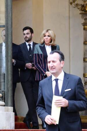 Brigitte Macron, avec son chef de cabinet Tristan Bromet, à l'Elysée, le 5 janvier 2018