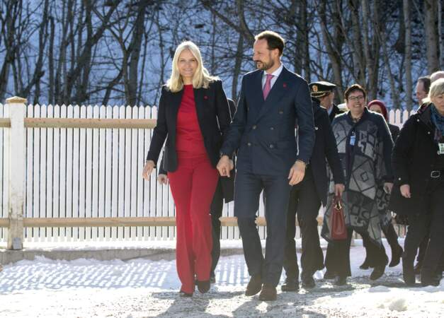 Le prince Haakon et la princesse Mette-Marit de Norvège, en visite à Trondheim le 8 mars 2017