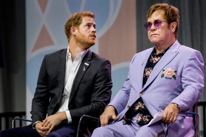 Elton John et le prince Harry participent à la conférence internationale "AIDS" aux Pays-Bas le 24 juillet 2018