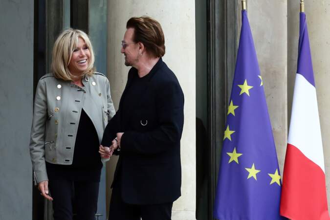 Brigitte Macron et Bono à l'Elysée le 24 juillet 2017
