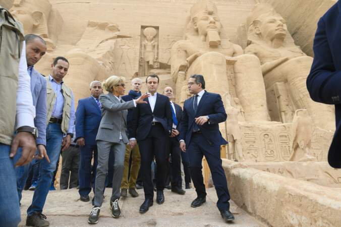 Le couple Macron en visite officielle au temple d'Abou Simbel en Egypte, le 27 janvier 2019