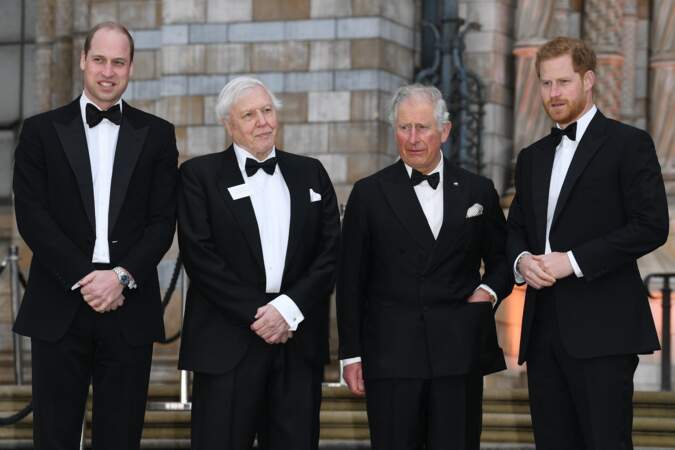 Le prince William, David Attenborough, le prince Charles et le prince Harry, à Londres, le 4 avril 2019.