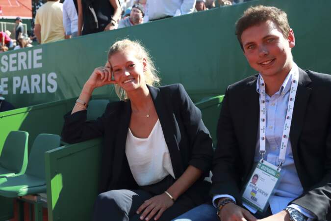 Nicolas, le frère de Lucas Pouille en compagnie de la compagne du tennisman, Clémence Bertrand en avril 2017