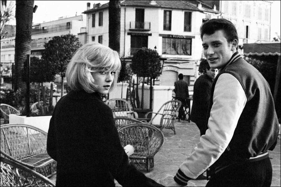 Sylvie Vartan et Johnny Hallyday sur la Côte d'Azur le 2 janvier 1965