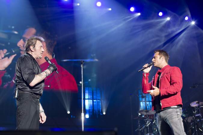 David Hallyday et Johnny Hallyday sur scène à Bercy en 2013