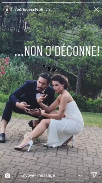 Stéphane Rodrigues et Jade Leboeuf en pleine photo, après leur cérémonie de mariage