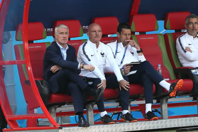 Didier Deschamps lors du premier match des Bleus à la Coupe du monde, au stade Kazan Arena en Russie