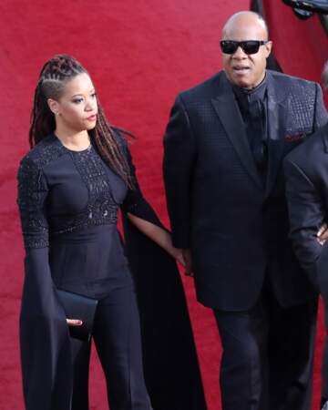 Stevie Wonder et sa compagne Tomeeka Robyn Bracy le 8 janvier 2017 lors des Golden Globe Awards