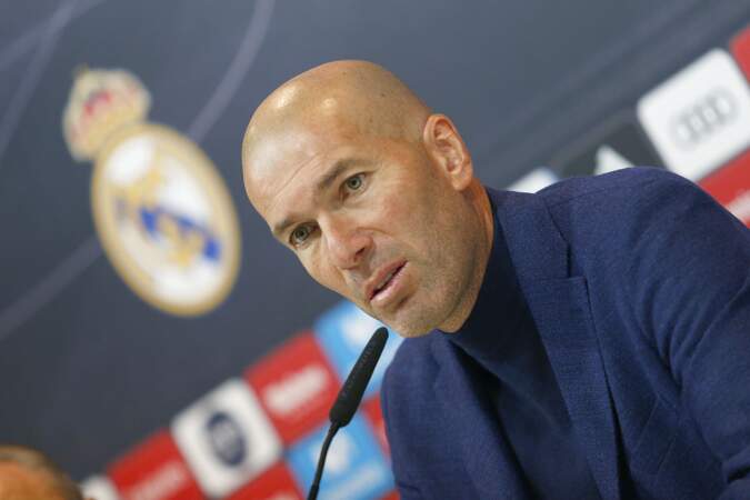 Zinedine Zidane en mai 2018 lors d'une conférence pour annoncer son départ du Real Madrid.
