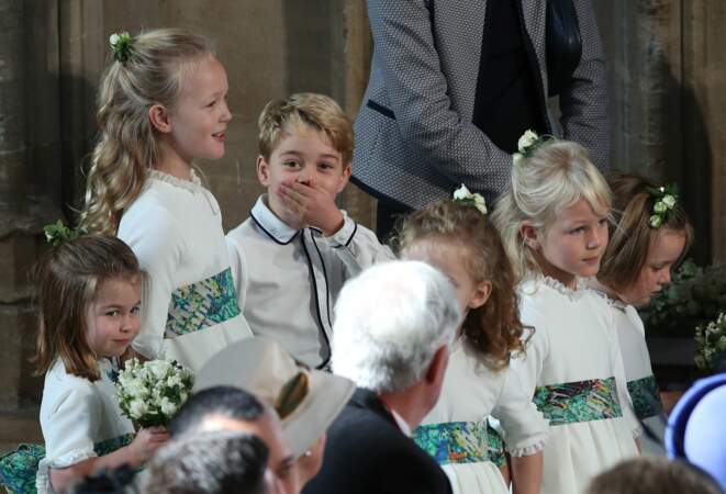 George et Charlotte de Cambridge lors de la cérémonie de mariage d'Eugénie d'York, le 12 octobre 2018