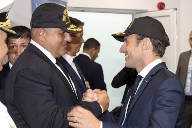 Le premier ministre de la Bulgarie Boïko Borissov et le président Emmanuel Macron visitent l'académie navale
