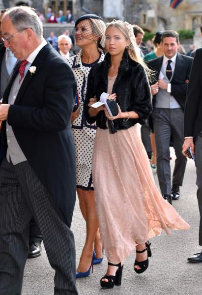 Kate Moss et sa fille Lila Grace au mariage d'Eugénie d'York, au château de Windsor, le 12 octobre 2018