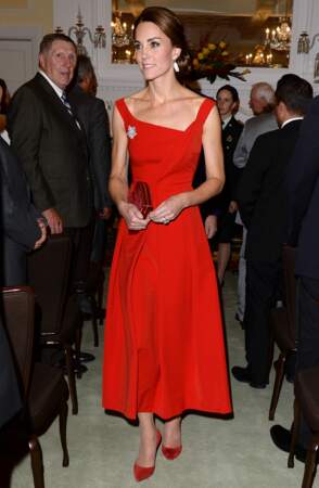 La robe rouge de Kate Middleton lors d'une réception à l'occasion d'un voyage officiel au Canada en 2016