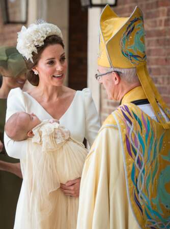 Kate Middleton le 9 juillet 2018 en la chapelle St James à Londres pour le baptême de son fils Louis